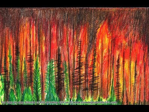 How to Draw a Forest Fire Step by Step - very easy