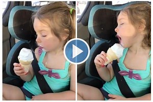 Viral Video: Little Girl Falls Asleep While Eating Ice Cream, Struggles to Finish It | Watch