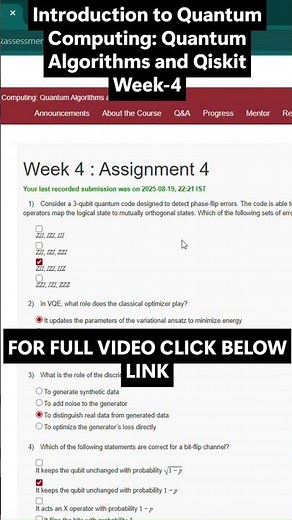 NPTEL Introduction to Quantum Computing: Quantum Algorithms & Qiskit Week 4 Assignment Answers