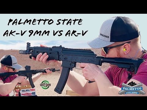 Palmetto State Armory AK-V 9mm VS AR-V Head to Head Range Day Battle | Shot Show 2022