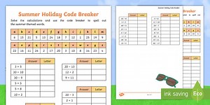 Summer-Themed Calculations Code Breaker Worksheet