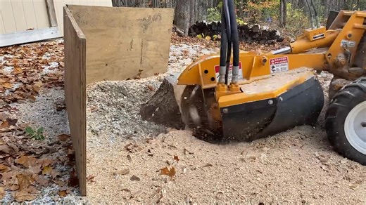 Had to be careful with this one. That’s a gravel driveway . Bandit it gave it a quick shave so it can be burried | Grinding Gears LLC | Facebook