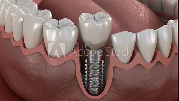 Dental Implant Cross-Section Animation: Screw and Crown Placement