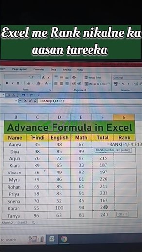 📊 Excel में Rank निकालने का Formula सीखिए!