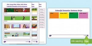 Who, Doing What, What, With Whom - Colourful Semantics Cut Up Sentences Activity