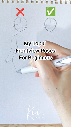 My top 5 anime girl drawing poses for beginner easy front view #drawing #tutorial #howtodraw #sketch