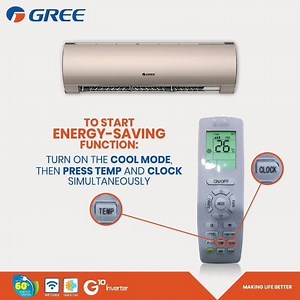 Want to enjoy instant cooling without having to stress over high electricity bills? Switch to Energy Saving function by simply pressing ‘TEMP’ and ‘CLOCK’ simultaneously in COOL MODE. For more details related to product, visit: https://bit.ly/3eYbOhs #Gree #InverterAC | GREE