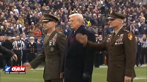 641K views · 54K reactions | President Trump salutes as the Star-Spangled Banner is played at M&T Bank Stadium for the 126th annual Army-Navy game in Baltimore, Maryland. Watch OAN Live here: https://live.oann.com/home.ktv?utm_source=socials&utm_medium=social+media&utm_campaign=x | One America News Network | Facebook