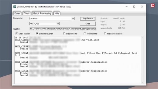 LicenseCrawler: Ganz einfach Lizenzschlüssel auslesen