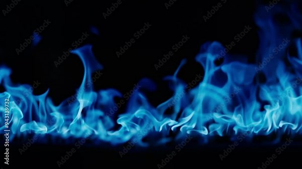 Gas burns with a blue flame. Burning Blue Fire. Bright blue burning flames on a black background. Fire in slow motion. Wall of Real fire, abstract background. Super slow motion video Stock Video