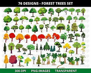 Tree Clipart Set: 76 Forest Trees PNG Images (digital Download) - Etsy