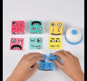 Wooden Face Changing Magic Cube Building Blocks Game Matching Expression Puzzle Toy Board Games for Family Night, Match Puzzles Geometric Educational Toys for Kids and Adults