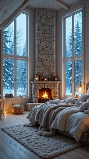 🌙 Cozy Scandinavian Bedroom Retreat | Snowy Forest Cabin Aesthetic ❄️🔥