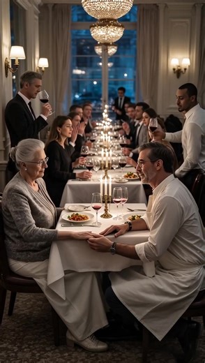 An Elderly Woman Sat Alone in a Five-Star Restaurant Alone — Guests Whispered She Didn’t Belong, But When the Owner Emerged From the Kitchen, His First Words Stunned the Entire Room It was a little past seven on a cool autumn evening when she arrived. The restaurant, Maison du Jardin, sat in the heart of the city, glowing under golden chandeliers while soft piano notes drifted through the air. Every table was draped in white linen, with candles flickering gently. Couples sipped imported wine, th
