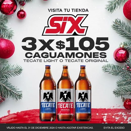 En Tienda Six, 3 x $105 en Caguamones Tecate light o Tecate Original