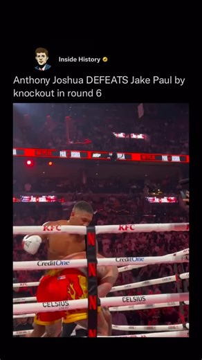Inside History on Instagram: "OUCH 🤕 In a highly anticipated heavyweight bout at the Kaseya Center in Miami, former two-time unified heavyweight champion Anthony Joshua secured a definitive victory over social media star turned boxer Jake Paul, knocking him out in the sixth round. The fight began with Paul using movement and awkward tactics to evade Joshua’s attacks, managing to prolong the early rounds. However, as the contest progressed, Joshua’s experience, size, and power began to tell. Aft