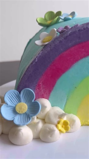 Rainbow Piñata Cake: Bring a burst of colour and joy to your celebrations with a rainbow-shaped piñata cake! I love this rainbow hack, you only need 2 x8 inch cakes to create this fun party cake. For the hidden stash of candies inside I used Rainbow milk chocolate mini lentils @decoracondolcezza For the finishing touches I used a variety of sugar decorations @decoracondolcezza Here is what you’ll need: Vanilla Cake Ingredients: - 280 g all-purpose flour - 2 1/4 tsp baking powder - 1/2 teaspoon s