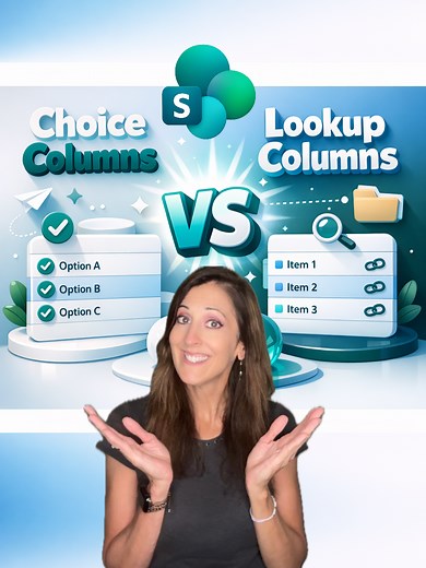 SharePoint Choice vs. Lookup Columns: What's the Difference? SharePoint / Microsoft Lists choice column versus lookup column! Use lookup when you have a dynamic list that needs frequent updates. Training at IW Mentor #SharePointTips #MicrosoftLists #ProductivityHacks #ChoiceColumn #LookupColumn #SharePoint #Teams