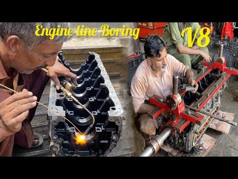 Tractor Engine Block Boring and Honing || 6 Cylinder Engine Block Line Aligning and Bore Welding