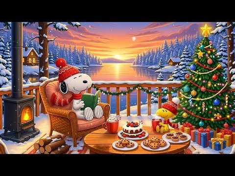 Snoopy’s Winter Lakeside Sunset❄️Warm Lofi Beats for Holiday 🎄 Calm Christmas Lofi to Relax & Unwind