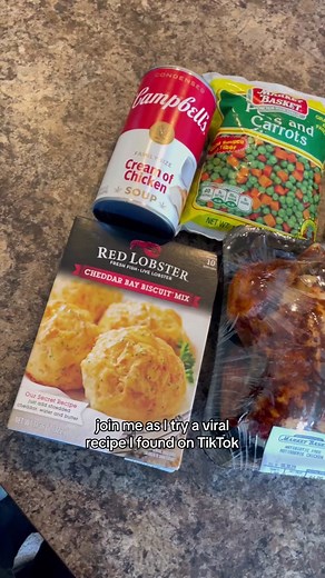 Try out a recipe with me👀 I love chicken pot pie (surprisingly have never made it myself before) and when I saw someone using the @Red Lobster cheddar bay biscuits as the crust I knewww I had to give it a try. Only difference I switched the order of the biscuit and cream of chicken. In the original video by @Your Barefoot Neighbor - they added the biscuit mix before the cream of chicken. What you need: 1 stick of butter 2 cups Shredded chicken (I used a rotisserie chicken) Bag of frozen veggies