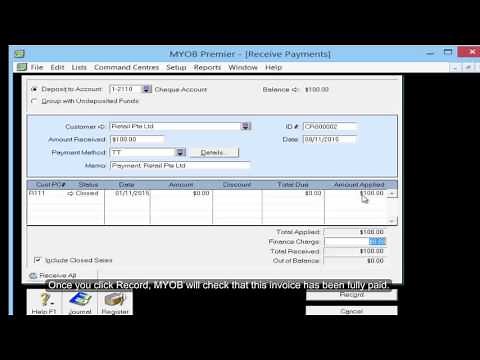 Recording payment into a closed invoice in MYOB