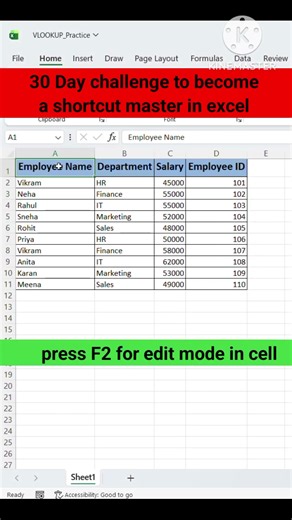 Day 21 – Master the F2 Shortcut Key in Excel | Edit Cells Like a Pro #ExcelShortcuts #ExcelTips