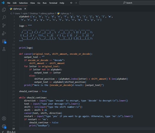 Built a Python Caeser Cipher program for encryption and decryption. | Ayush Raj Dewangan posted on the topic | LinkedIn