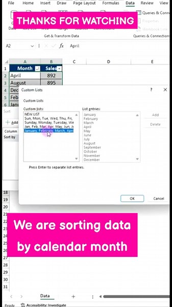 How to Sort Data by Calendar Month in Excel