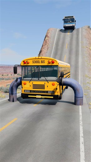 Long School Bus & Moon Car vs Low Pipe - BeamNG.drive #shorts #beamngdrive #bus