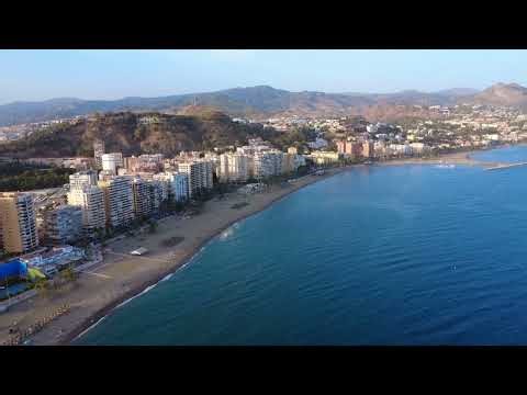 Málaga Spain｜Beach at Sunset with Golden Light 4K Aerial Drone Footage