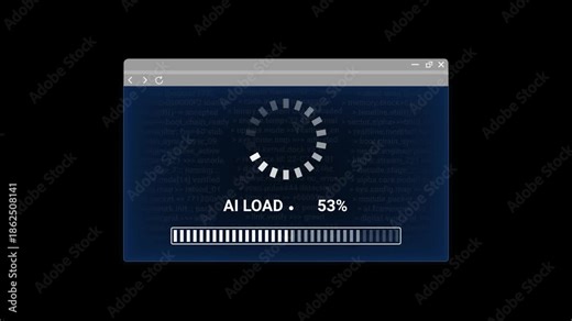 Computer screen displaying AI load progress bar and spinning wheel on a dark background with code loading bar