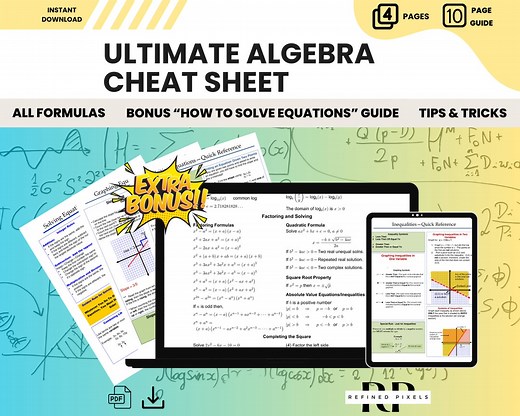 Algebra Cheat Sheet Template Learning Mathematics Study Material Math High School Mathematics Exam Cheat Sheet Printable Algebra Worksheets - Etsy