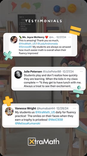 XtraMath | Math Fact Fluency Program on Instagram: "Real teachers, real impact  We’re so grateful for the educators who use XtraMath every day to help kids build confidence and love for math✨ . . . #XtraMath #TeacherLove #MathFluency #GratefulForTeachers #ClassroomWins"