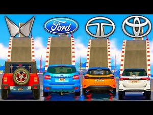 GTA 5: Indian Cars Vs IMPOSSIBLE DEEP 55 feet Water Level Ramp Challenge | GTA 5 MODS!