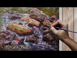1. Painting Wet Rocks/Stones on Moving Water -Painting Tutorial Part1 | Blocking in