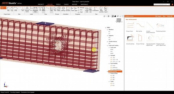 Design of a reinforced concrete deep beam with an opening (ACI)