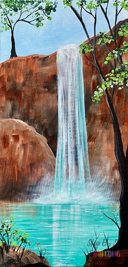 Canyon Waterfall Painting - Step By Step Online Tutorial