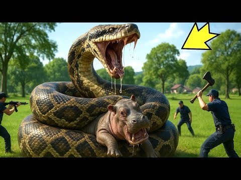 Brave Heroes Rescue Baby Gray Hippo from Giant Python’s Deadly River Trap 🐾🐍