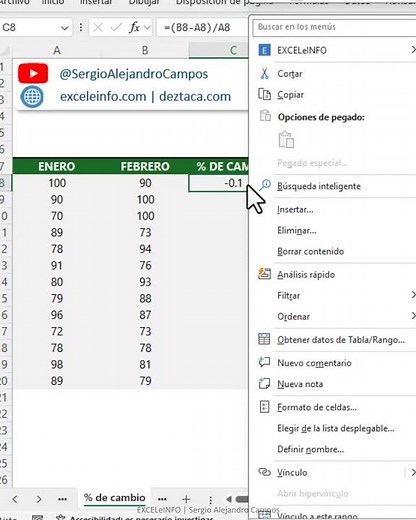 Cómo calcular el Porcentaje de cambio entre 2 cantidades en Excel #shorts