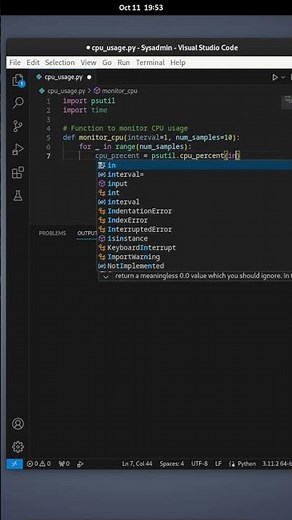 Python script for monitoring cpu usage #coding #scripting #python #sysadmin #beginner #tutorial