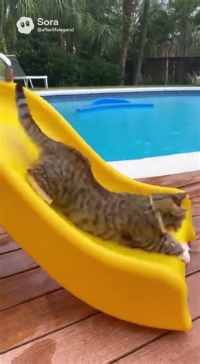 Cat Slides Down the Slide for the First Time! 😺✨ | Funny Cute Moments