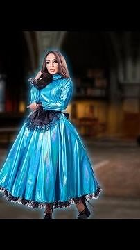 Beautiful Long Sleeve French Maid Dress. So Shiny Blue😘
