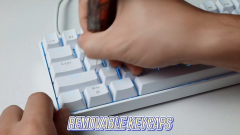 TMKB T68SE 60% Mechanical Gaming Keyboard – Ultra-Compact 68 Keys Wired Keyboard with Blue Switches, LED Backlit, Dedicated Arrow & Control Keys – White – for Windows PC/Laptop/Gamers/Typists