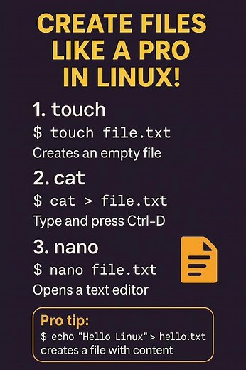 Create Files Like a Pro in Linux | touch, cat, nano Explained!