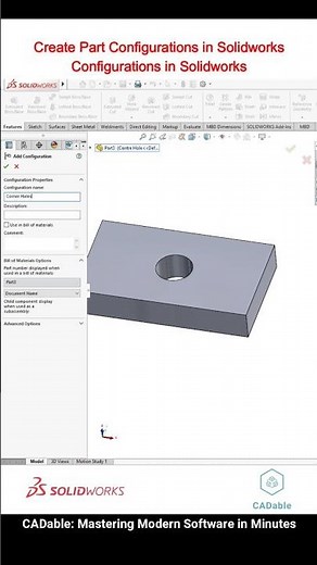 Create Part Configurations in Solidworks | Configurations in Solidworks #solidworksconfigurations