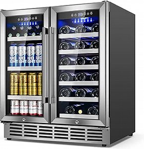 30Inch Wine and Beverage Refrigerator - Dual Zone Beverage Cooler Under Counter, Holds Up to 30 Bottles & 90 Cans Drink and Beer Fridge Built-In for Home Kitchen Bar and Office