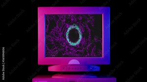 Retro pc with vintage screen saver, for chroma key green screen, Old computer studio close-up, Desktop vintage retro wave display, late 90s PC mock up for 3d motion design