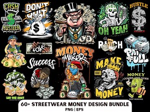 Money Streetwear PNG Bundle: T-shirt Design, Logo Stickers (digital Download - Etsy