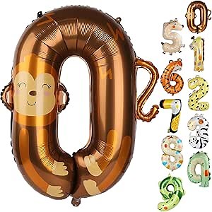 40 inch Number 0 Balloon Cartoon Monkey Balloon, Birthday Balloons for Girls Women 10 20 30 Numbers Balloon Birthday Decorations
